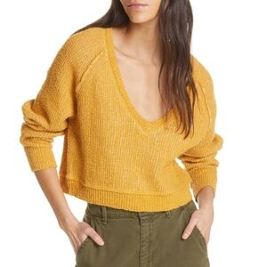 Free People - High Low V Textured Slouchy Sweater De Soleil - Size S
